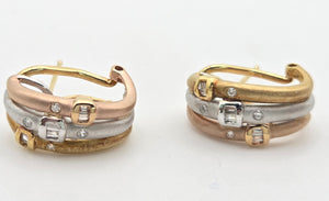2287 Vintage: 18ct Gold Yellow, Rose, White Gold 20 Diamonds Earrings
