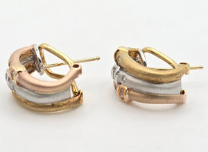 2287 Vintage: 18ct Gold Yellow, Rose, White Gold 20 Diamonds Earrings