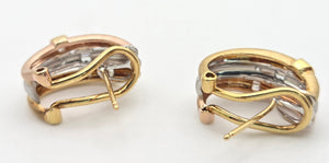 2287 Vintage: 18ct Gold Yellow, Rose, White Gold 20 Diamonds Earrings