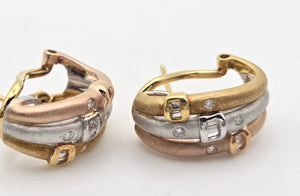 2287 Vintage: 18ct Gold Yellow, Rose, White Gold 20 Diamonds Earrings