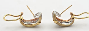 2287 Vintage: 18ct Gold Yellow, Rose, White Gold 20 Diamonds Earrings