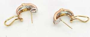 2287 Vintage: 18ct Gold Yellow, Rose, White Gold 20 Diamonds Earrings