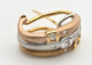 2287 Vintage: 18ct Gold Yellow, Rose, White Gold 20 Diamonds Earrings