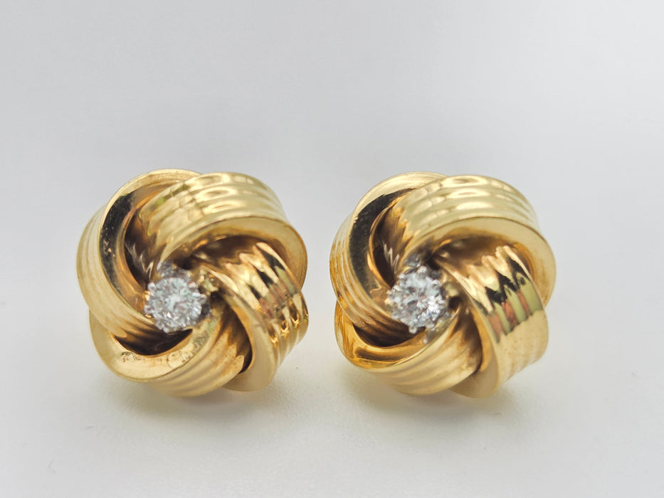 6471 Vintage; Classic 18ct Gold  Diamonds (0.2ct) Knot Earrings- From 1971
