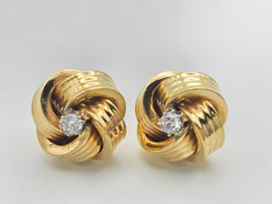 2288 Vintage; Classic 18ct Gold  Diamonds (0.2ct) Knot Earrings- From 1971