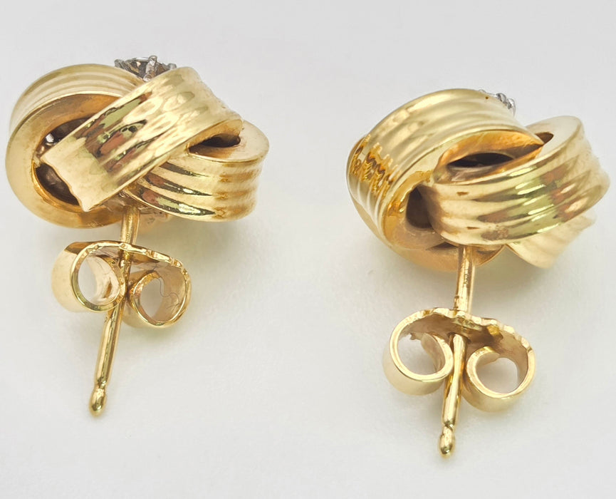 6471 Vintage; Classic 18ct Gold  Diamonds (0.2ct) Knot Earrings- From 1971