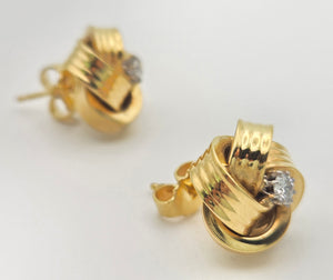 2288 Vintage; Classic 18ct Gold  Diamonds (0.2ct) Knot Earrings- From 1971