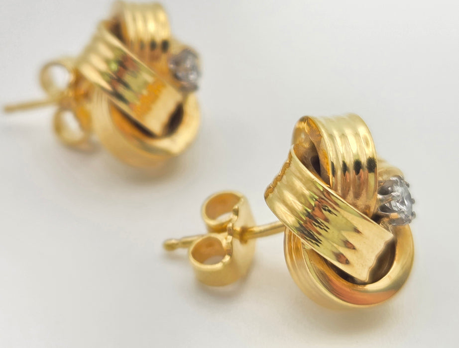 6471 Vintage; Classic 18ct Gold  Diamonds (0.2ct) Knot Earrings- From 1971
