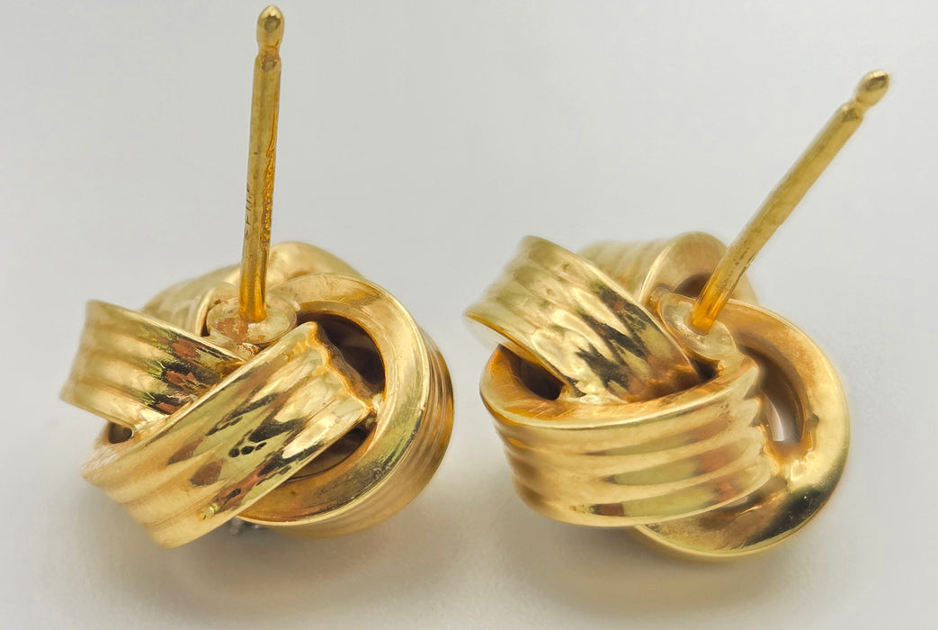 6471 Vintage; Classic 18ct Gold  Diamonds (0.2ct) Knot Earrings- From 1971