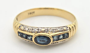 Vintage: 18ct Gold French Blue Sapphires Natural Diamonds Stacker/Dress Ring