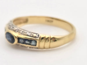 Vintage: 18ct Gold French Blue Sapphires Natural Diamonds Stacker/Dress Ring