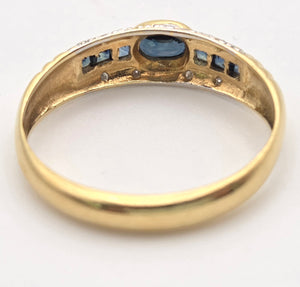 Vintage: 18ct Gold French Blue Sapphires Natural Diamonds Stacker/Dress Ring