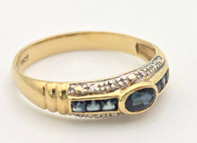 Load image into Gallery viewer, Vintage: 18ct Gold French Blue Sapphires Natural Diamonds Stacker/Dress Ring
