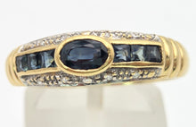 Load image into Gallery viewer, Vintage: 18ct Gold French Blue Sapphires Natural Diamonds Stacker/Dress Ring
