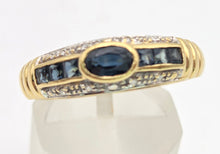 Load image into Gallery viewer, Vintage: 18ct Gold French Blue Sapphires Natural Diamonds Stacker/Dress Ring
