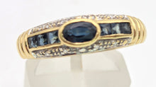 Load image into Gallery viewer, Vintage: 18ct Gold French Blue Sapphires Natural Diamonds Stacker/Dress Ring
