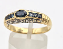 Load image into Gallery viewer, Vintage: 18ct Gold French Blue Sapphires Natural Diamonds Stacker/Dress Ring
