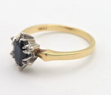 Load image into Gallery viewer, Vintage:18ct Gold Australian Blue Sapphire 6 Diamonds Cluster Ring
