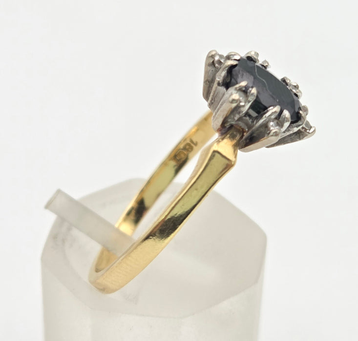 6472 Vintage:18ct Gold Australian Blue Sapphire 6 Diamonds Cluster Ring