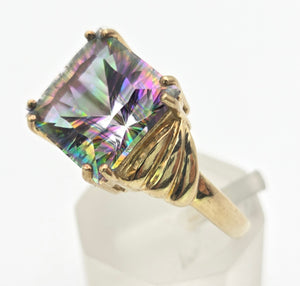 2302: Vintage: 9ct Gold Square Cut Caribbean Topaz Cocktail Ring