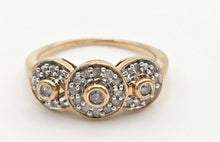 Load image into Gallery viewer, 2303: Vintage; 9ct Gold 33 Diamonds Flower Head Trilogy Ring
