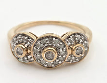 Load image into Gallery viewer, 2303: Vintage; 9ct Gold 33 Diamonds Flower Head Trilogy Ring
