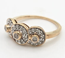 Load image into Gallery viewer, 2303: Vintage; 9ct Gold 33 Diamonds Flower Head Trilogy Ring

