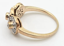 Load image into Gallery viewer, 2303: Vintage; 9ct Gold 33 Diamonds Flower Head Trilogy Ring
