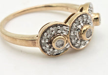 Load image into Gallery viewer, 2303: Vintage; 9ct Gold 33 Diamonds Flower Head Trilogy Ring
