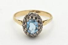 Load image into Gallery viewer, 2338: Vintage: 18ct Gold Blue Aquamarine 12 Diamonds Ring - Platinum setting
