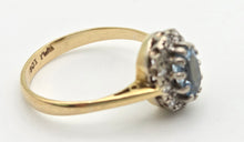 Load image into Gallery viewer, 2338: Vintage: 18ct Gold Blue Aquamarine 12 Diamonds Ring - Platinum setting
