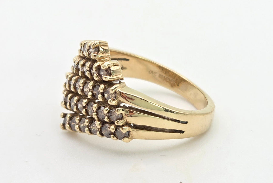 2300 Vintage: 9ct Gold 33 Natural Champagne Diamonds Cocktail Cluster Ring