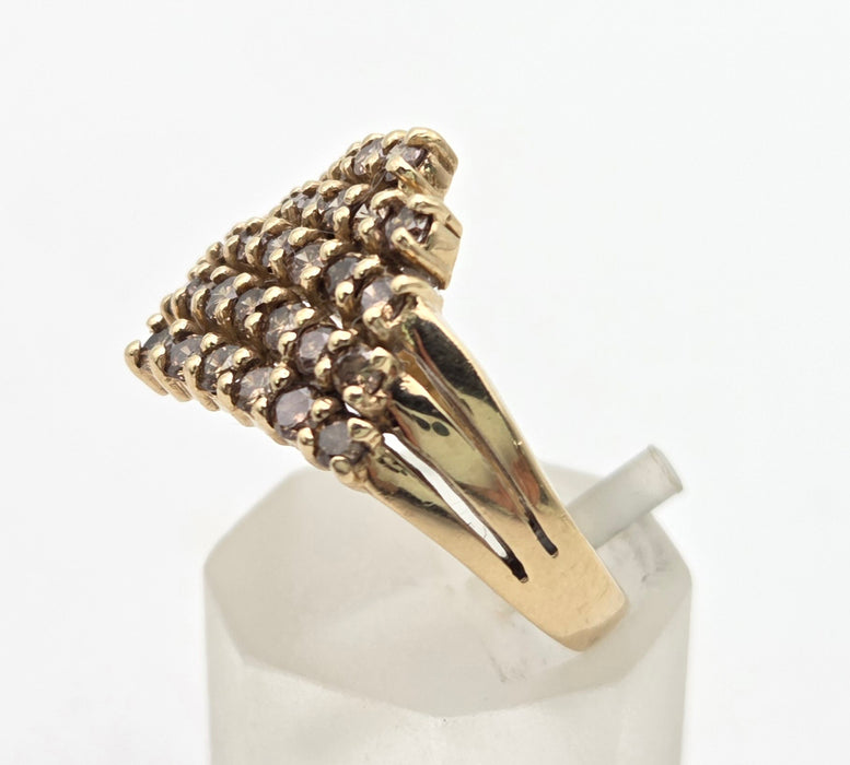 2300 Vintage: 9ct Gold 33 Natural Champagne Diamonds Cocktail Cluster Ring