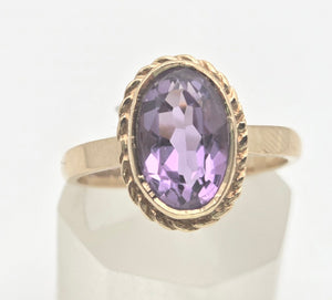 Vintage: 9ct Gold Bezel Set Lilac Amethyst Solitaire Ring- From 1972