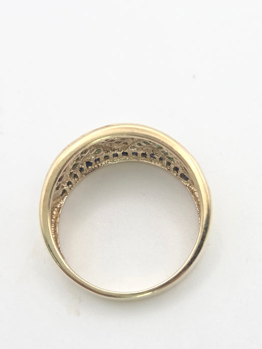 6469: Vintage: 9ct Gold Precious Gemstones Greek Key Pattern Dress Ring