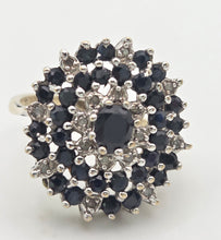 Load image into Gallery viewer, Vintage Statement 30 Blue Sapphires Diamonds Cocktail Cluster Ring
