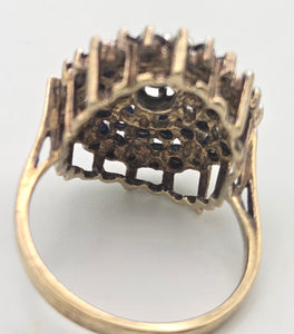 Vintage Statement 30 Blue Sapphires Diamonds Cocktail Cluster Ring