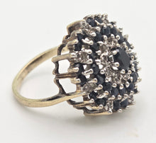 Load image into Gallery viewer, Vintage Statement 30 Blue Sapphires Diamonds Cocktail Cluster Ring
