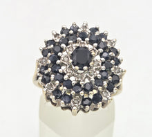 Load image into Gallery viewer, Vintage Statement 30 Blue Sapphires Diamonds Cocktail Cluster Ring
