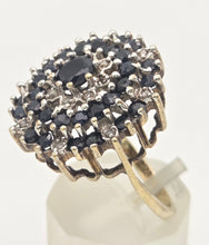 Load image into Gallery viewer, Vintage Statement 30 Blue Sapphires Diamonds Cocktail Cluster Ring
