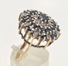 Load image into Gallery viewer, Vintage Statement 30 Blue Sapphires Diamonds Cocktail Cluster Ring
