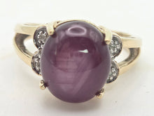 Load image into Gallery viewer, Vintage: 9ct Gold  Rare Purple Star Sapphire Natural Diamonds Cocktail Ring
