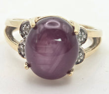 Load image into Gallery viewer, Vintage: 9ct Gold  Rare Purple Star Sapphire Natural Diamonds Cocktail Ring
