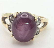 Load image into Gallery viewer, Vintage: 9ct Gold  Rare Purple Star Sapphire Natural Diamonds Cocktail Ring

