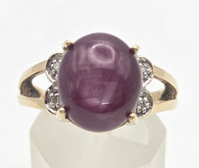 Load image into Gallery viewer, Vintage: 9ct Gold  Rare Purple Star Sapphire Natural Diamonds Cocktail Ring
