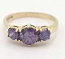 Load image into Gallery viewer, Vintage: 9ct Gold Purple Amethyst Trilogy Dress/Stacker Ring
