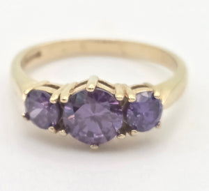 Vintage: 9ct Gold Purple Amethyst Trilogy Dress/Stacker Ring