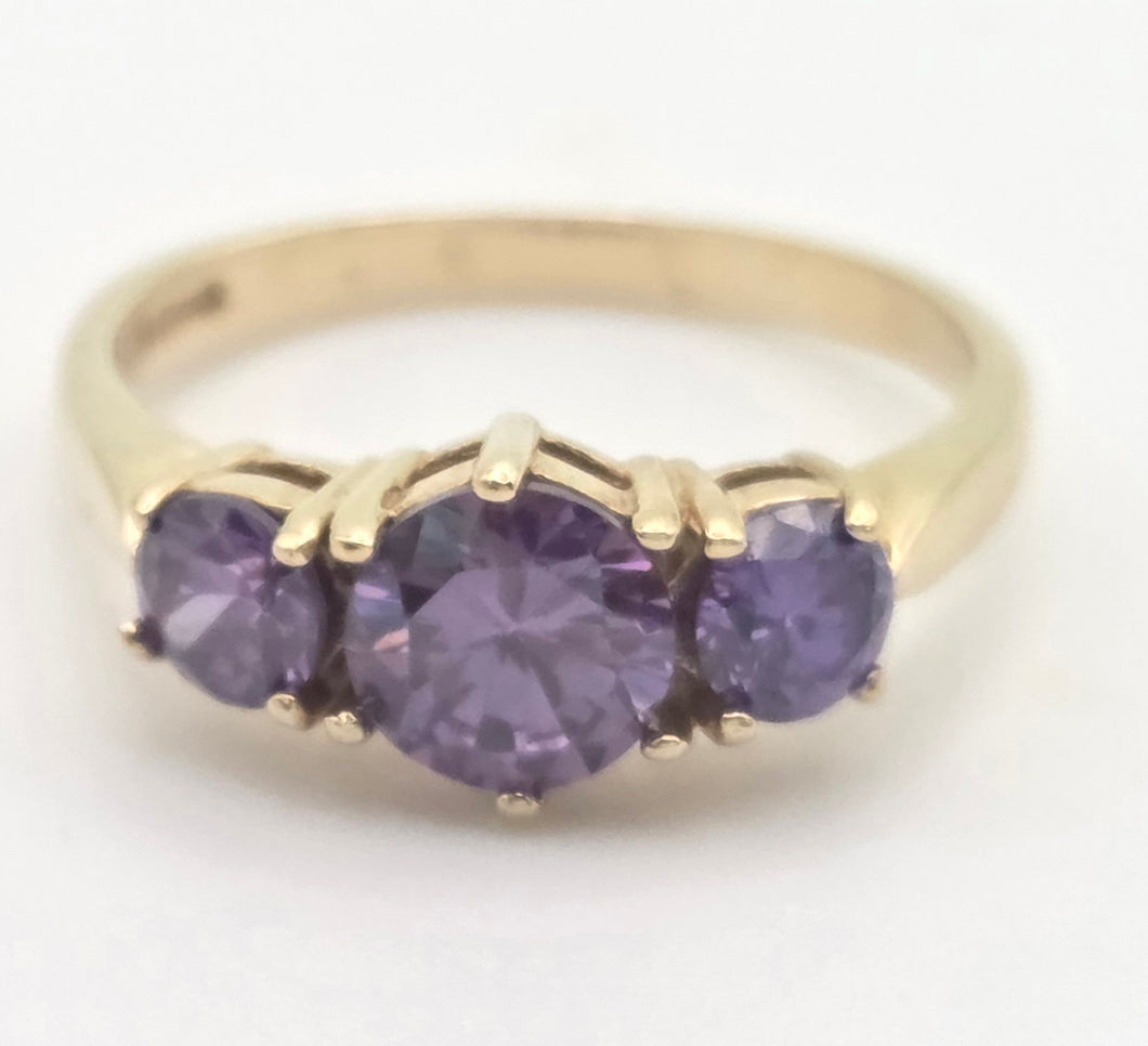 Vintage: 9ct Gold Purple Amethyst Trilogy Dress/Stacker Ring