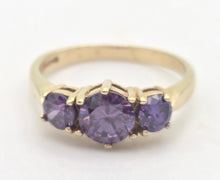 Load image into Gallery viewer, Vintage: 9ct Gold Purple Amethyst Trilogy Dress/Stacker Ring
