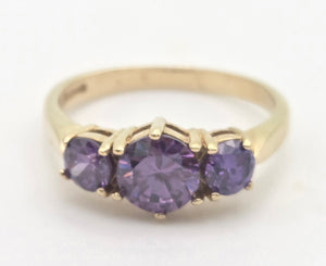 Vintage: 9ct Gold Purple Amethyst Trilogy Dress/Stacker Ring